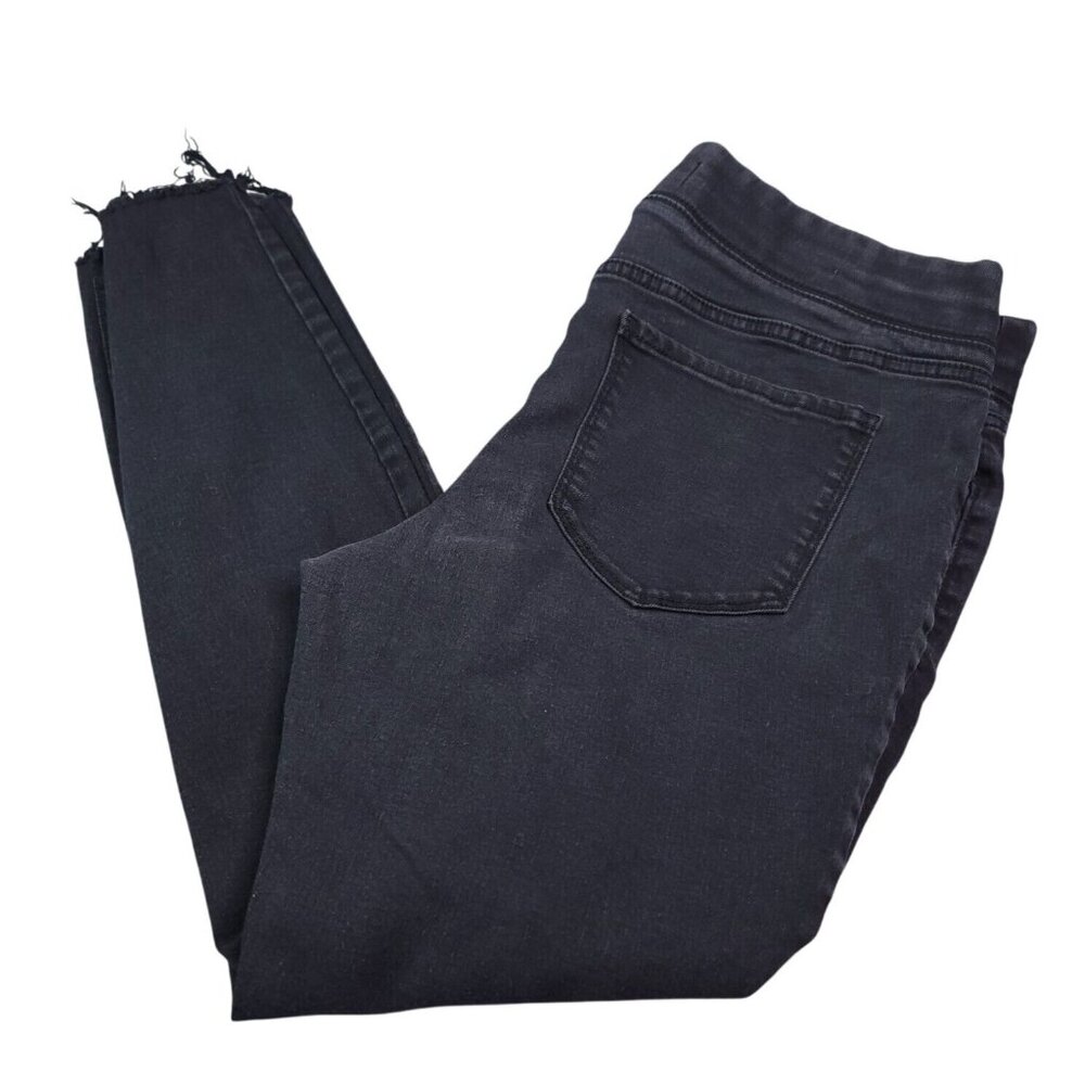 Old Navy Womens Rockstar Pull On Jeggings 14 Black Distressed Frayed Hem